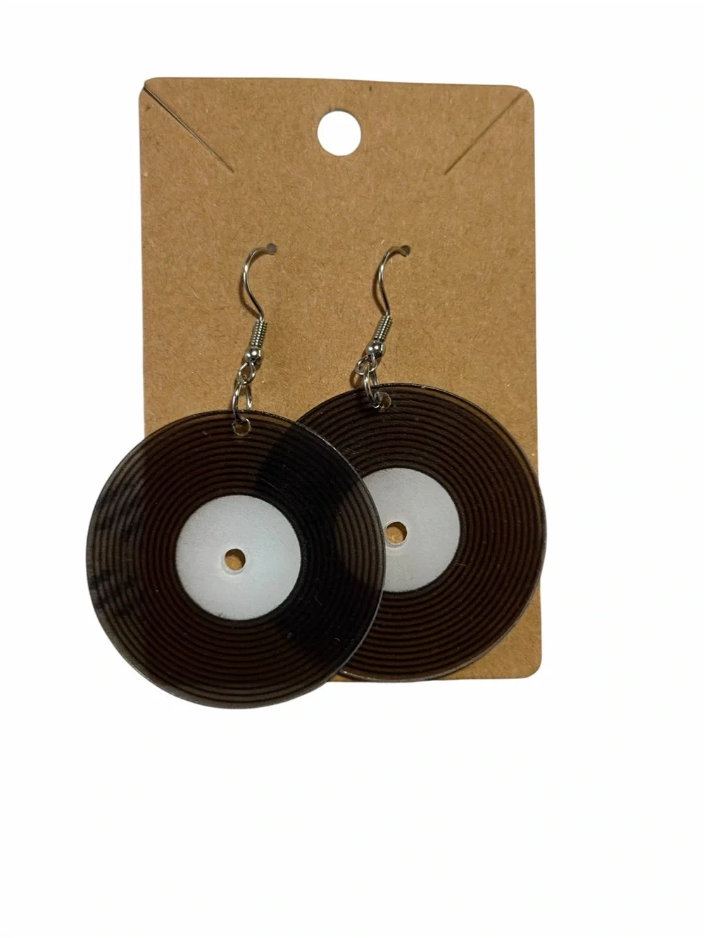 Black Vinyl Record Dangle Earrings - Stylish Music-Themed Jewelry